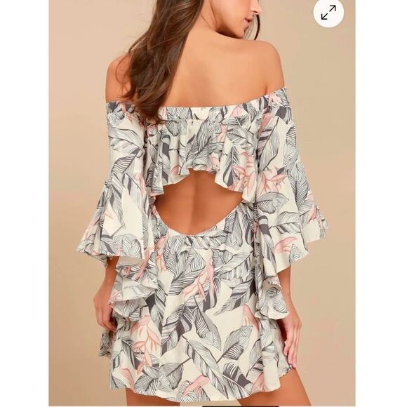 Lulus Sun Drenched Daydream Beige Floral Print Off the Shoulder Dress - Picture 4 of 14